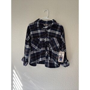 N.W.T Cisono‎ Women's Cropped Flannel Shirt with Side Pockets Med 8-10